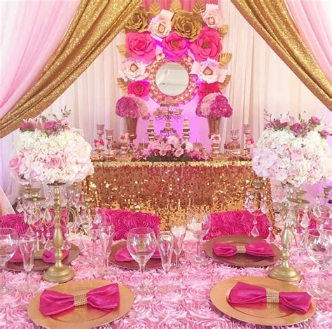 Birthday table decoration 20cm rose gold 50 ea. A luxurious bright pink and gold Quinceañera! See more ...