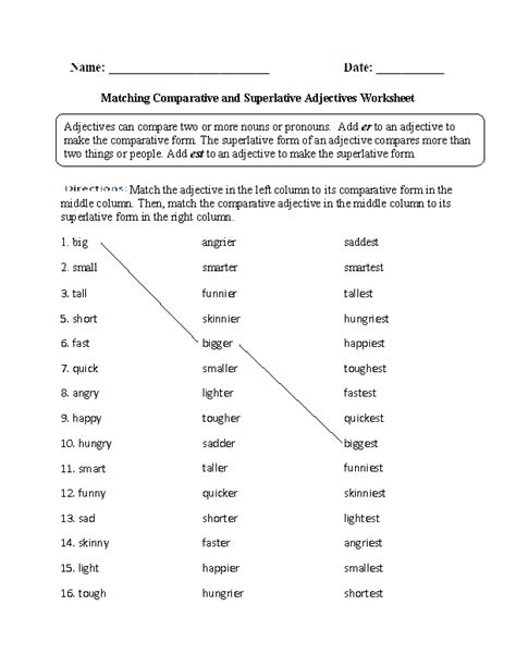 Comparative Adjectives Worksheet Grade 7
