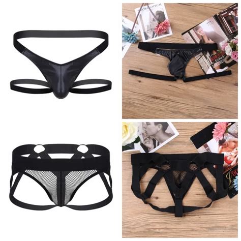 Sexy Men Mesh Leather Jockstrap Open Back Bikini Briefs G String Thong Underwear Picclick