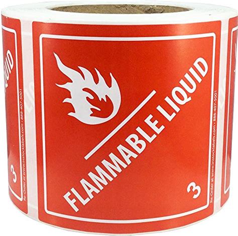 Buy Hazard Class 3 D O T Flammable Liquid Labels 4x4 Inch Square 500