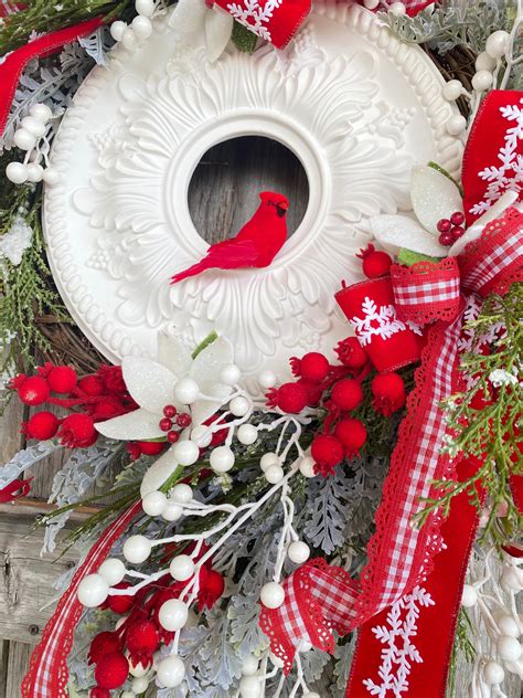 Cardinal Wreath Winter Wreath White Christmas Christmas Floral