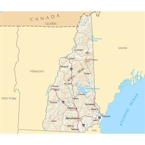 Laminated Map Large Map Of New Hampshire State With Roads Highways