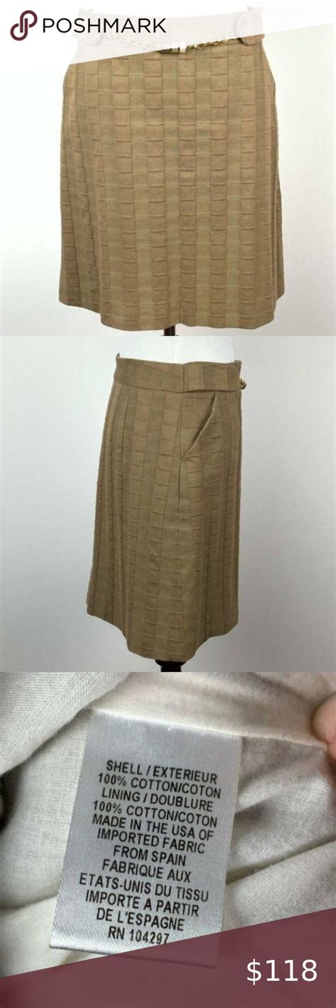Milly Skirt Tan Faux Pencil Skirt With Pockets Printed Pencils