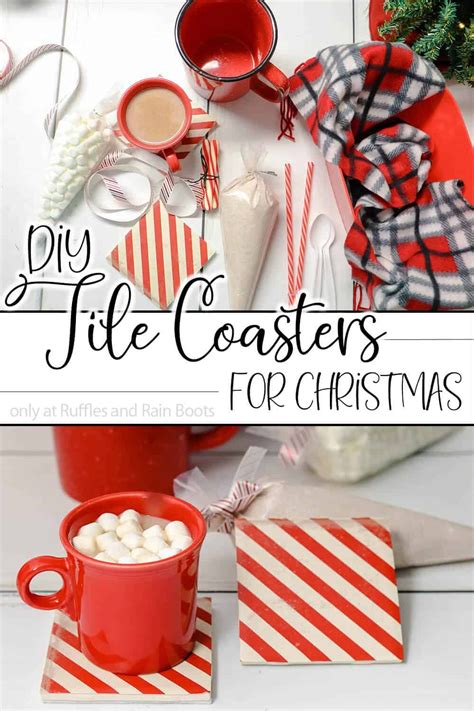 Red And White Christmas Decorations With Text Overlay That Reads Diy File Coasters For Christmas