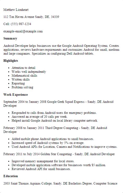 Android developer resume examples & samples. Professional Android Developer Templates to Showcase Your ...