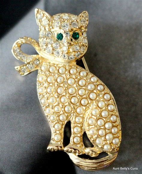 Listing292806609vintage Gold Cat Pin Roman Imitation Pearls Cat Jewelry