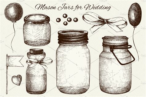 Vector Set Of Mason Jars For Wedding Pre Designed Illustrator