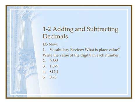 Ppt 1 2 Adding And Subtracting Decimals Powerpoint Presentation Free