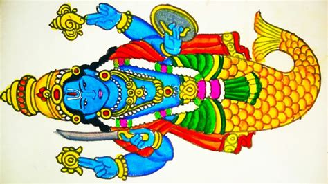 How To Draw Lord Vishnu Matsya Avtar Easily Step By Step Youtube
