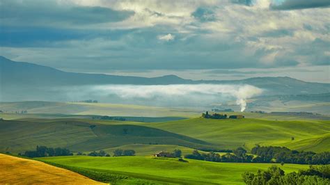 Nature Landscape Trees Tuscany Hills Italy Mist Field Grass