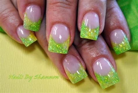 Lemon Lime Acrylic Glitter Tips Green Nails Glitter Tip Nails Neon