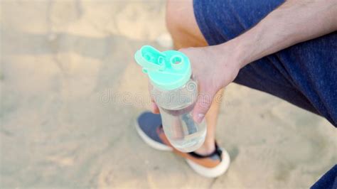 Caucasian Man Drinking Water After Exercises Stock Photo Image Of