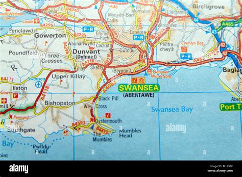Road Map Of Swansea Wales Stock Photo Alamy