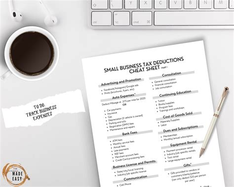 Small Business Tax Deductions Cheat Sheet List Deductible - Etsy
