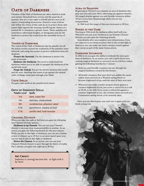 Oath Of Darkness A Sacred Oath For Paladins That Embrace Their Inner Darkness In Order To