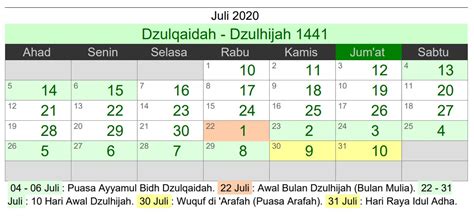 √ Download Kalender Islam Hijriyah Tahun 2020 Masehi 1441 1442 H Pdf