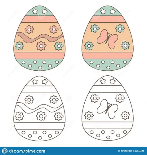 Cute Cartoon Vector Easter Eggs For Coloring Book Art Stock Vector