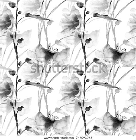 Seamless Wallpaper Spring Flowers Watercolor Painting Stock