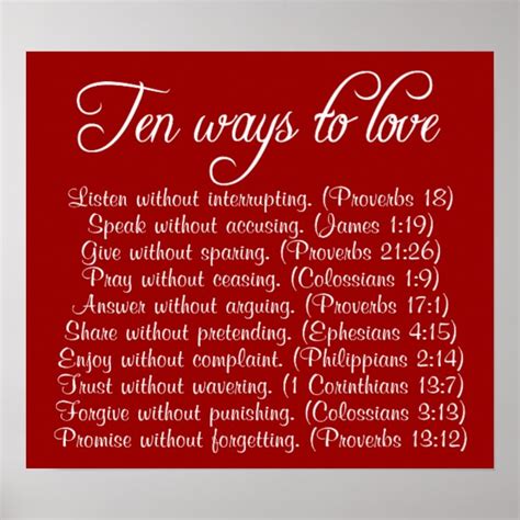 Ten Ways To Love Bible Verse Poster Zazzle