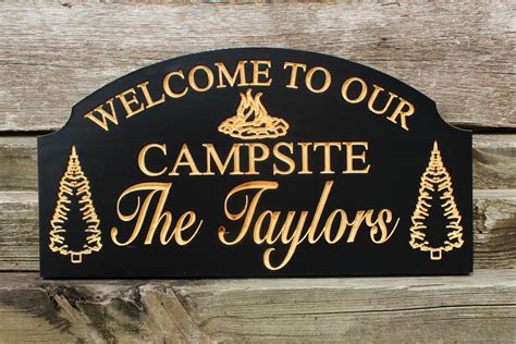 Welcome To Our Campsite Personalized Camping Sign Custom Rv Sign Carved