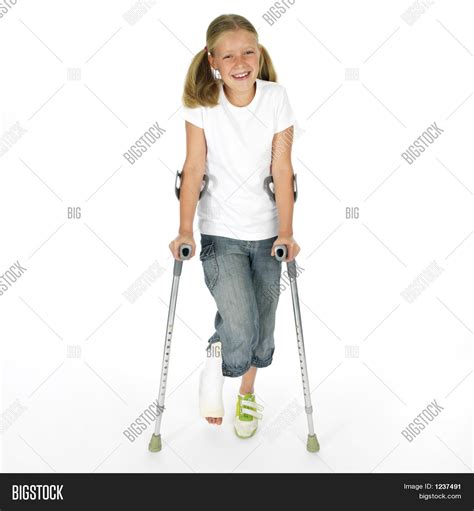 Girl On Crutches Image And Photo Free Trial Bigstock