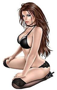 Sexy Brunette Babe On Knees Pin Up Girl Sticker Decal Ebay