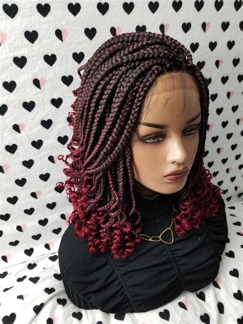 Handmade Braided Lace Wig Goddess Box Braids Lace Front Wig With Curly Tip Ends