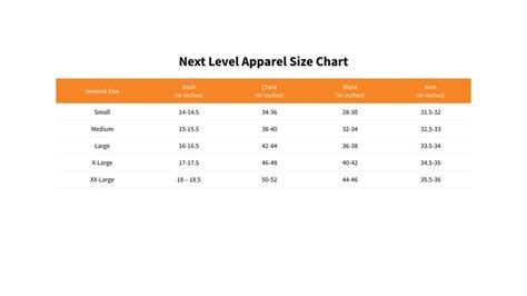 Next Level Apparel Size Chart