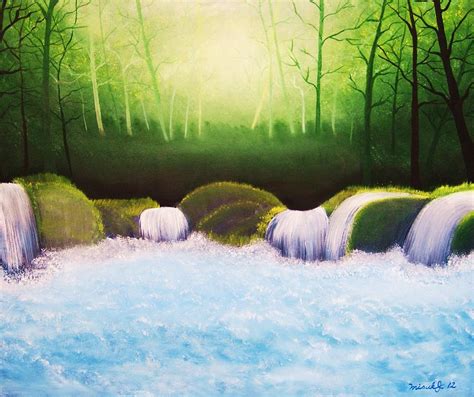 Forest Waterfall Painting By Misuk Jenkins