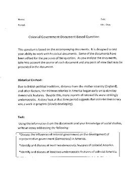 Colonial Government Document Based Question By August Sea History Inspirations