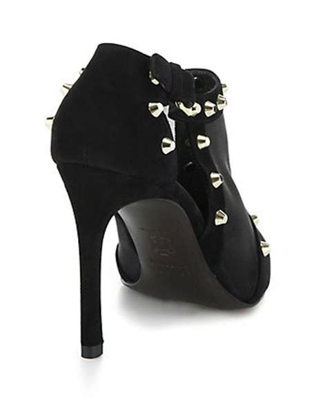 Stuart Weitzman Saunter Studded Suede And Mesh Booties Shoes Post