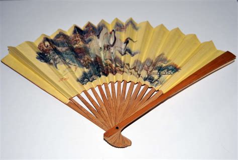 Vintage Paper Fan With Wood Sticks Etsy Uk