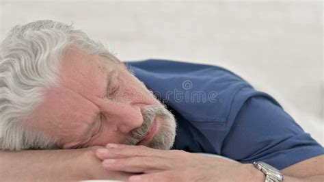 Close Up Of Senior Old Man Sleeping In Bed Stock Image Image Of