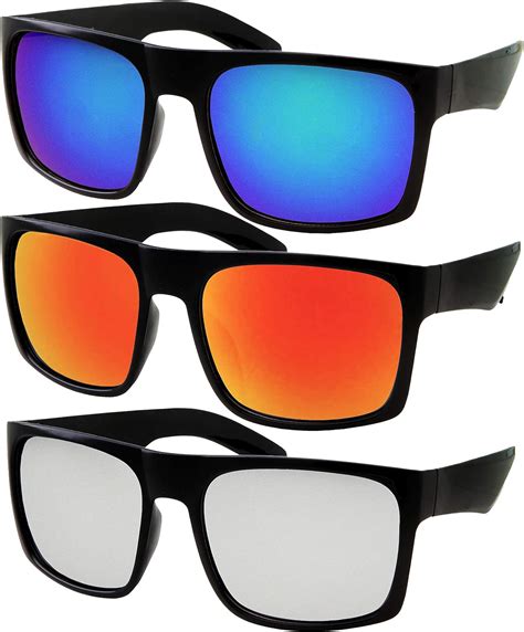3 Pack Xl Mens Big Wide Head Sunglasses Mirrored Lens