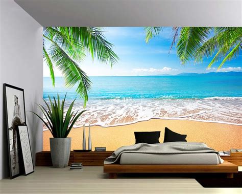 Palm And Tropical Beach Self Adhesive Vinyl Wallpaper Peel And Stick Fabric Wall Decal Large Wall