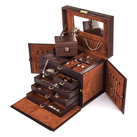 Shining Image Brown Leather Jewelry Box Case Storage