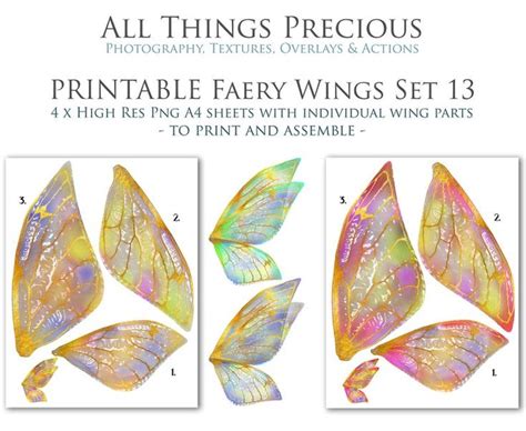 Printable Fairy Wings Set 13 Scrapbooking Clipart Digital Etsy Uk