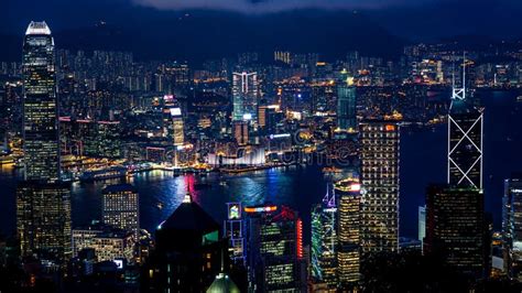 Hong Kong Iconic Night View From Victoria Peak Beautiful Light