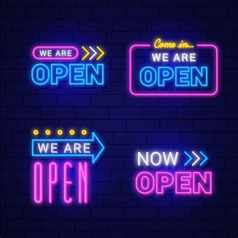 Free Vector We Are Open Neon Sign Collection