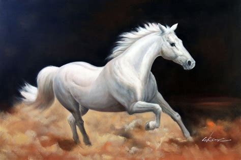 2021 White Horse Running Portrait Dusty Trai Home Decor Handpainted Andhd