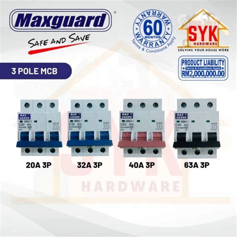 Syk Maxguard Miniature Circuit Breaker Mcb 1 Pole 2 Pole 3 Pole 6a 10a