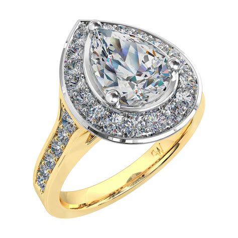 One side of the pear shaped diamond is rounded like a oval while the other side ends in a point like the edge of a marquise diamond. Pear Shaped Diamond Halo Engagement Ring - Whitakers Jewellers