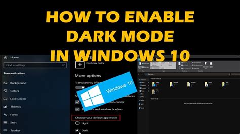 How To Enable Dark Mode In Windows 10 Youtube