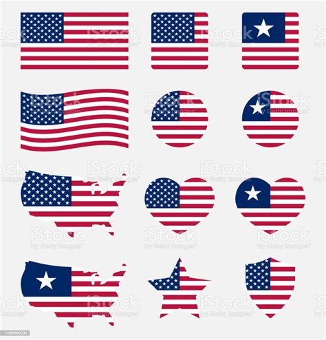 Usa Flag Symbols Set United States Of America National Flag Icons Stock