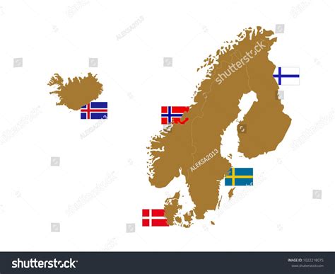 Vector Illustration Nordic Countries Map Flags Stock Vector Royalty