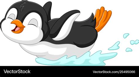 Cute Penguin Cartoon Sliding On Water Royalty Free Vector