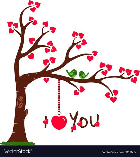 This Is An Illustration Of Love Tree With Heart Leaves And A Cute Pair