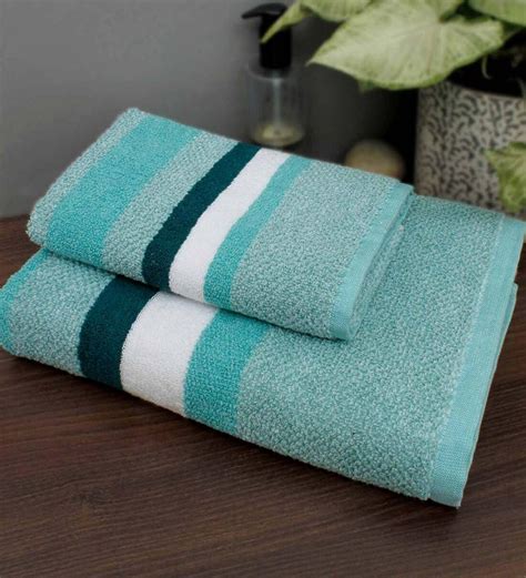 Buy Green Patterned 550 Gsm Cotton Towel Sets Set Of 2 By Avi Living