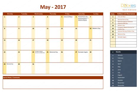 2017 Calendar Template With Holidays For Excel Dotxes