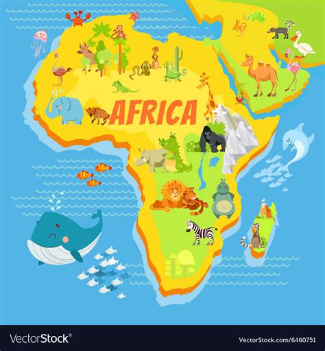Cartoon Map Of Africa With Animals Royalty Free Vector Image